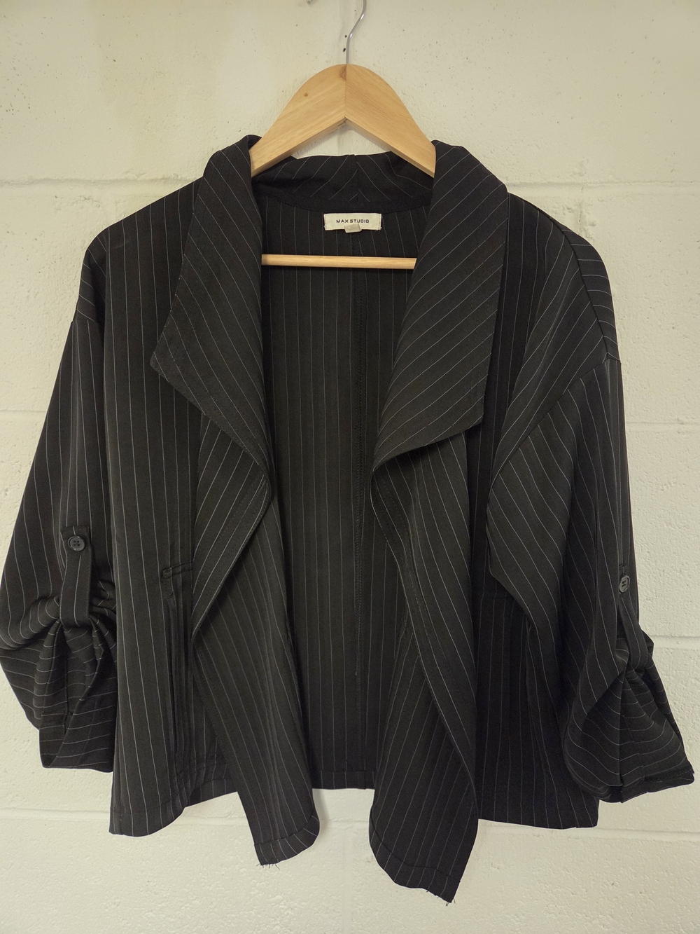 Max Studio Black Draped Open-Front Blazer